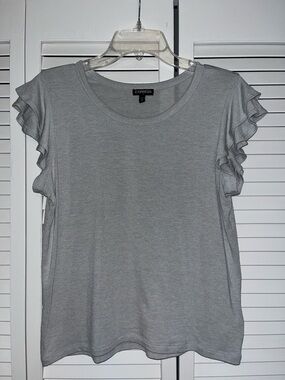 Express Gray Ruffle Sleeve Short Sleeve Tee